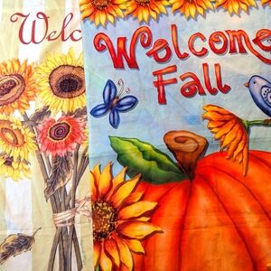 Set Of 2 Outdoor Autumn Welcome Flags